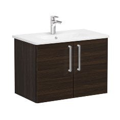 Vitra Root 66385 Lavabo Dolabı, Kapaklı, 80 cm, Ceviz, Yuvarlak Lavabolu